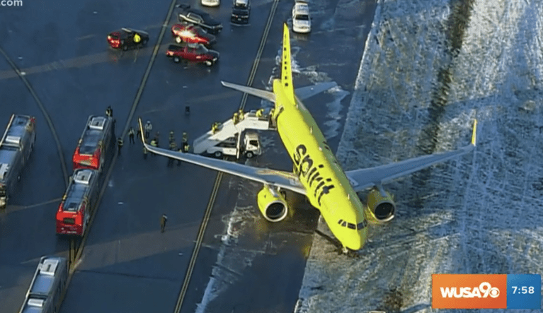 Spirit jet slides off taxiway in Baltimore after landing in slick conditions