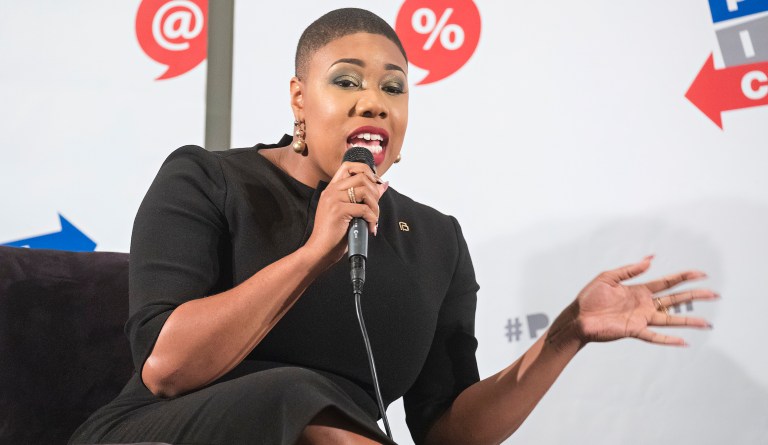 Symone Sanders attends Politicon at The Pasadena Convention Center on Sunday, Aug. 30, 2017, in Pasadena, Calif.
