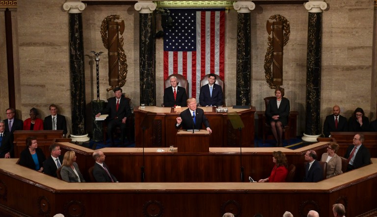 President Donald Trump delivers his State of the Union address to a joint session of Congress on Capitol Hill in Washington, Tuesday, Jan. 30, 2018.