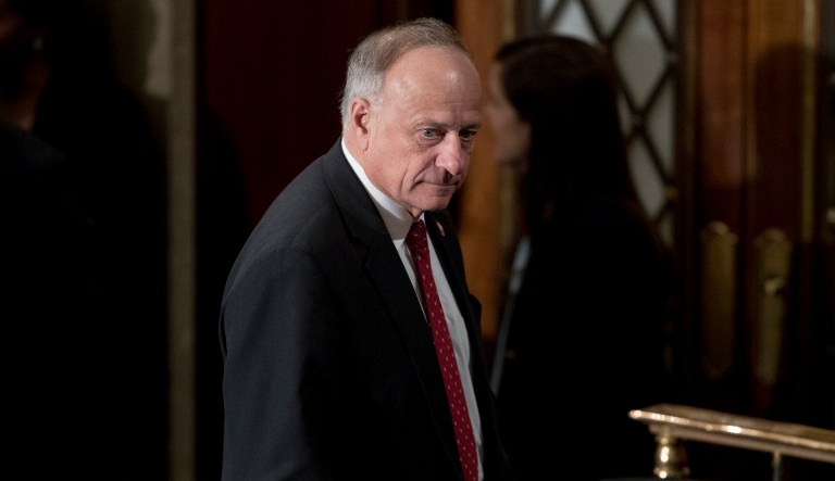 Rep. Steve King, R-Iowa, arrives before NATO Secretary General Jens Stoltenberg addresses a Joint Meeting of Congress on Capitol Hill in Washington, Wednesday, April 3, 2019, having been invited by the bipartisan leadership of the House of Representatives and the Senate.