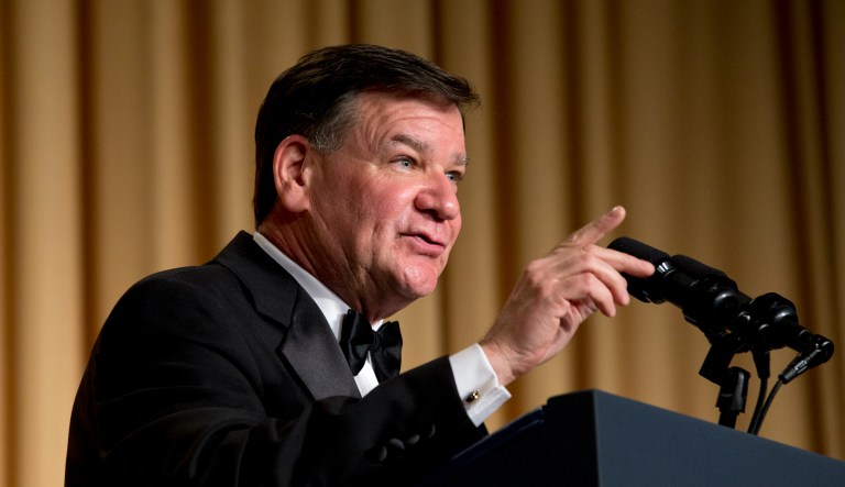 White House Correspondents' Association (WHCA) President Steven Thomma, of McClatchy Newspapers, speaks during the WHCA Dinner at the Washington Hilton Hotel, Saturday, May 3, 2014, in Washington.