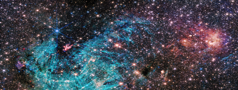 The NIRCam (Near-Infrared Camera) instrument on NASAâs James Webb Space Telescopeâs reveals a portion of the Milky Wayâs dense core in a new light. An estimated 500,000 stars shine in this image of the Sagittarius C (Sgr C) region, along with some as-yet unidentified features. (NASA photo)