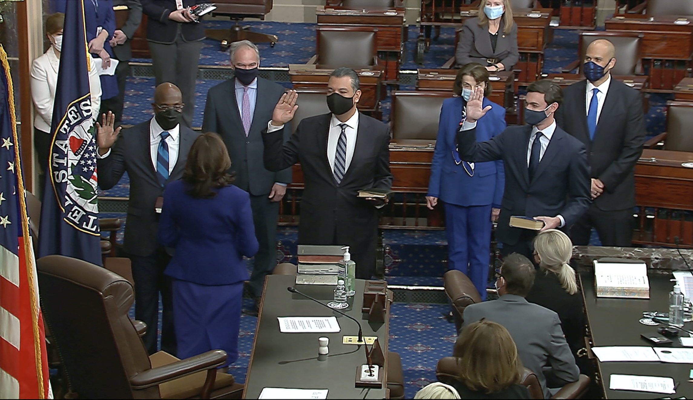 Harris swears in Ossoff, Warnock, and Padilla to Senate, formalizing full Democratic control of government