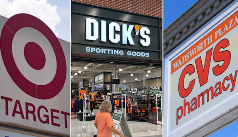Retailers Target, Dick's Sporting Goods, and CVS Pharmacy.