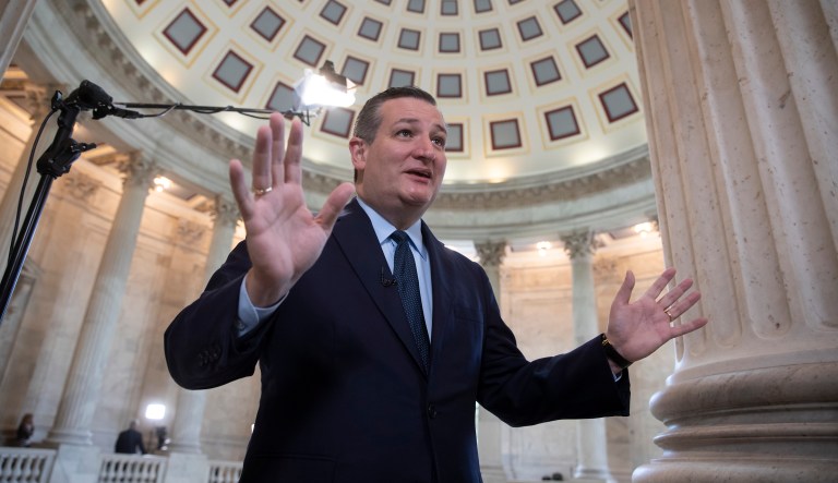 Sen. Ted Cruz, R-Texas, comments on the retirement of Justice Anthony Kennedy from the Supreme Court and the possible choices for President Donald Trump, during a TV news interview on Capitol Hill in Washington, Thursday, June 28, 2018.