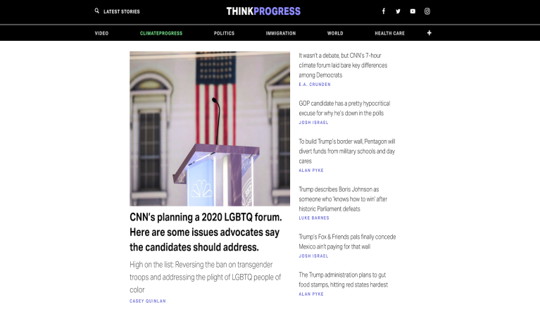 Screenshot of ThinkProgress website