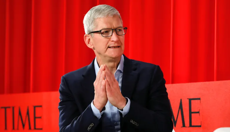 Apple CEO Tim Cook speaks during the TIME 100 Summit in New York, Tuesday, April 23, 2019.
