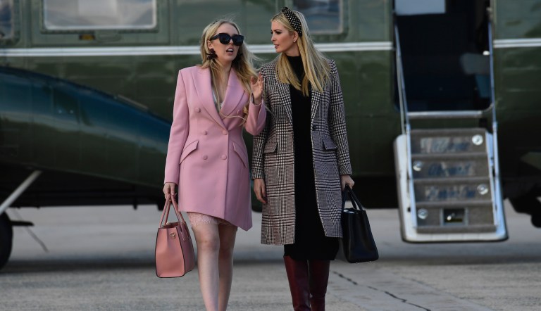 Ivanka Trump and Tiffany Trump walk from Marine One Helicopter to Air Force One at Andrews Air Force Base in Md., Tuesday, Nov. 20, 2018. 