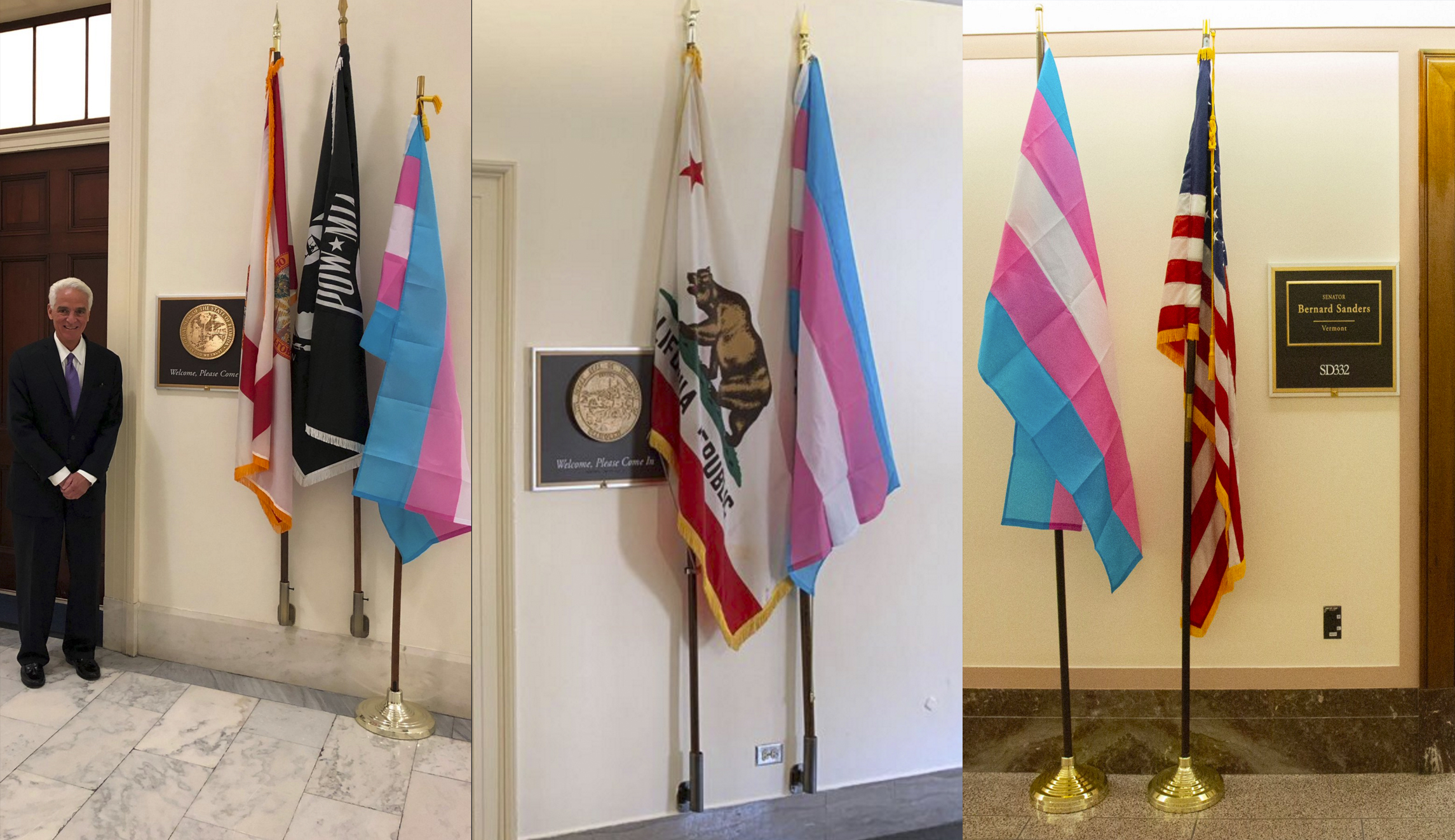 Democrats replace POW/MIA flags with transgender equality flags to protest Trump