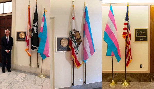 Democrats replace POW/MIA flags with transgender equality flags to protest Trump