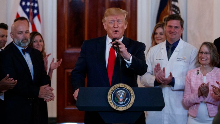 President Donald Trump arrives to speak before signing an executive order on improving price and quality transparency in healthcare at the White House in Washington, Monday, June 24, 2019. 