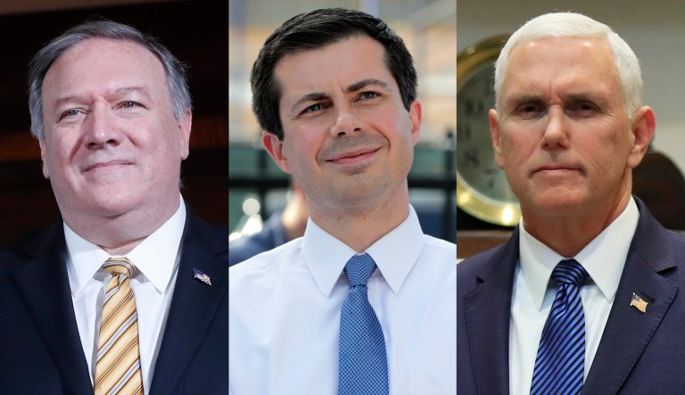 Pictured are Mike Pompeo, left, Pete Buttigieg, center, and Mike Pence, right.