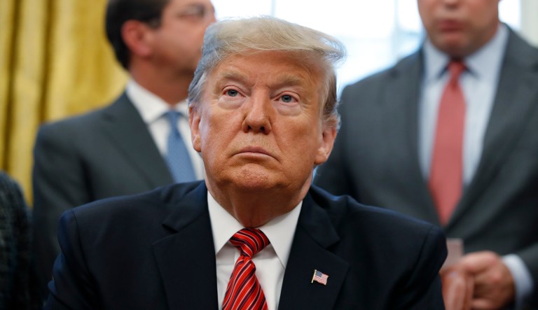 President Trump talks before signing anti-human trafficking legislation, Wednesday Jan. 9, 2019, in the Oval Office of the White House in Washington.