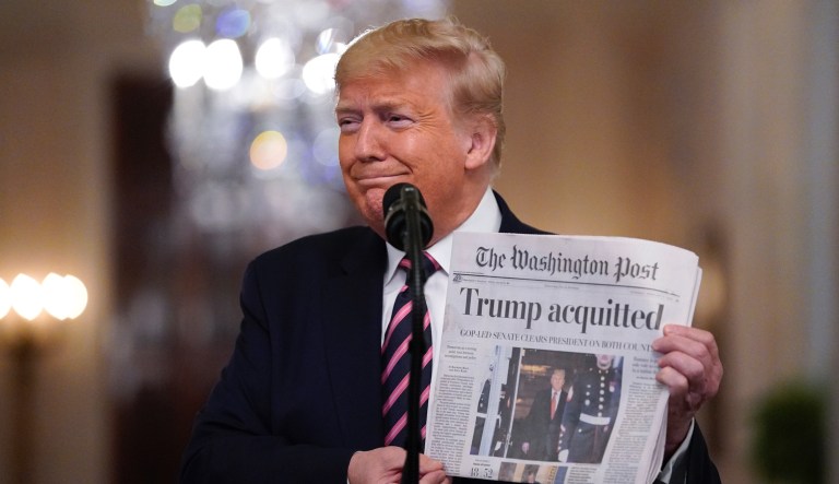 President Donald Trump speaks at the 68th annual National Prayer Breakfast, at the Washington Hilton, Thursday, Feb. 6, 2020, in Washington.