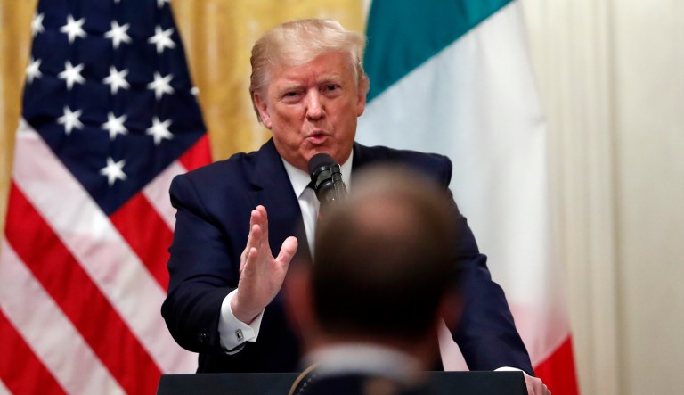 President Donald Trump during a news conference with the Italian President Sergio Mattarella at the White House in Washington, Wednesday, Oct. 16, 2019.