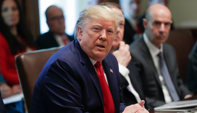 President Donald Trump speaking during a Cabinet meeting in the Cabinet Room of the White House, Monday, Oct. 21, 2019, in Washington.