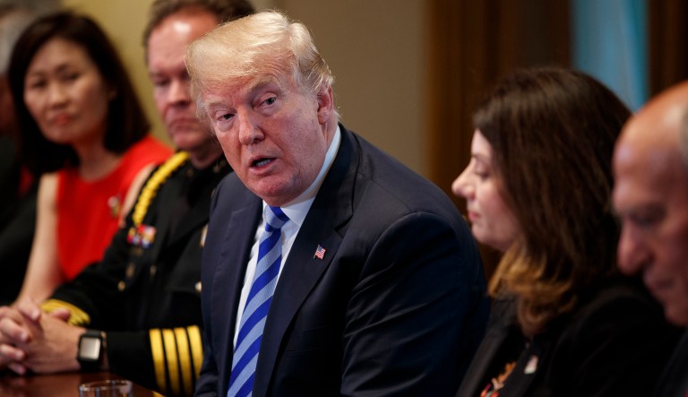 President Donald Trump speaks during a roundtable on immigration policy in California in the Cabinet Room of the White House, Wednesday, May 16, 2018, in Washington. 