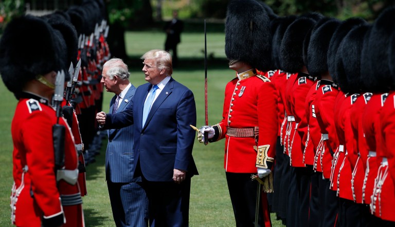 President Donald Trump and Prince Charles inspect the Guard of Honor at Buckingham Palace, Monday, June 3, 2019, in London.