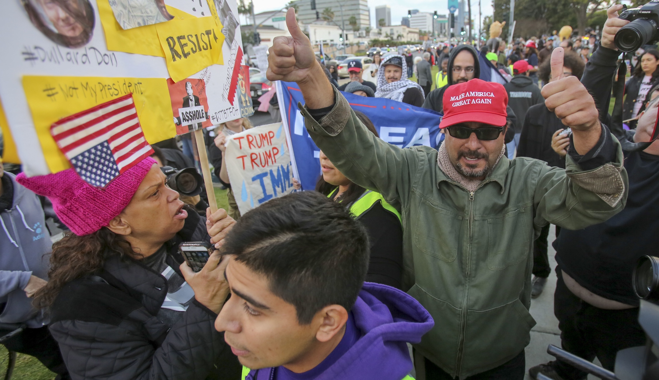 Demonstrators assemble in Los Angeles, San Diego during Trump’s visit