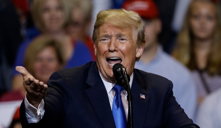 President Donald Trump speaks during a rally, Thursday, Aug. 2, 2018, at Mohegan Sun Arena at Casey Plaza in Wilkes Barre, Pa.