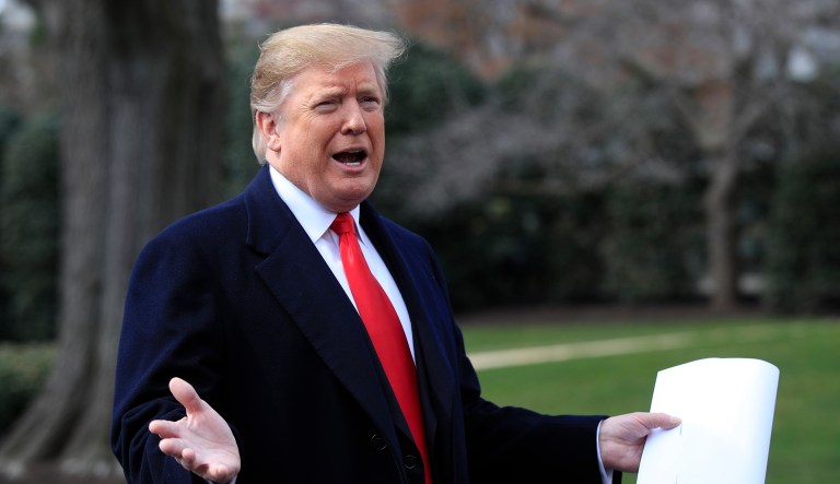 President Donald Trump speaks to reporters before departing the White House, Wednesday, March 20, 2019, in Washington, for a trip to visit an Army tank plant in Lima, Ohio, and a fundraising event in Canton, Ohio.