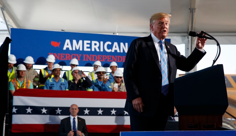 President Donald Trump speaks during an event on energy infrastructure at the Cameron LNG export facility, Tuesday, May 14, 2019, in Hackberry, La.