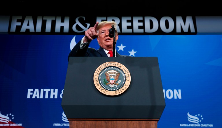 President Donald Trump speaks at the "Faith & Freedom Coalition 2019 Road To Majority Policy Conference," Wednesday, June 26, 2019, in Washington.