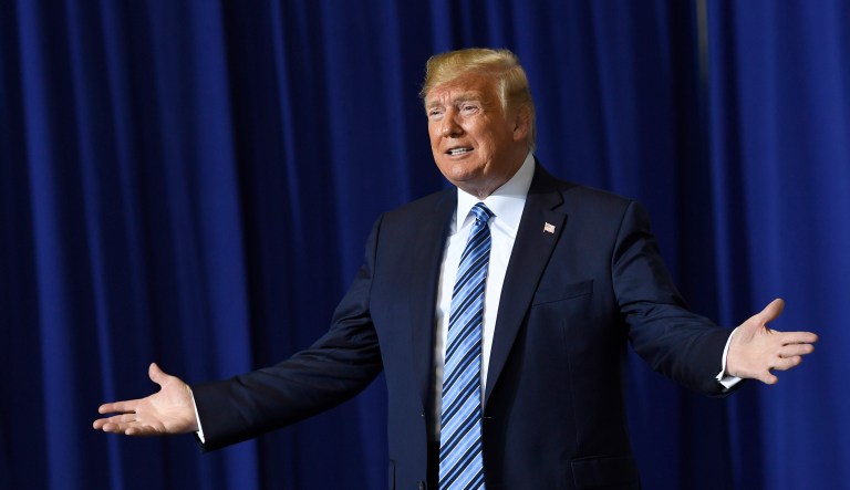 President Donald Trump arrives to speak during a visit to the Pennsylvania Shell ethylene cracker plant on Tuesday, Aug. 13, 2019 in Monaca, Pa.