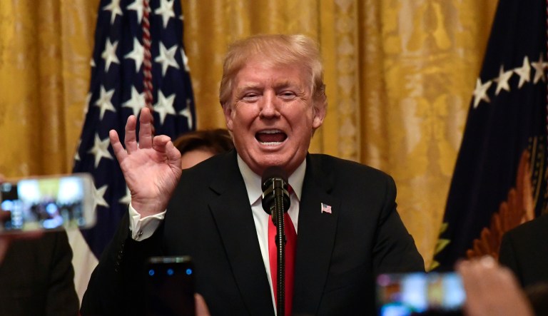 President Donald Trump speaks during a Hispanic Heritage Month Celebration in the East Room of the White House in Washington, Monday, Sept. 17, 2018.