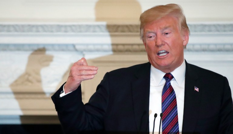 President Donald Trump speaks during a dinner for evangelical leaders in the State Dining Room of the White House, Monday, Aug. 27, 2018, in Washington.