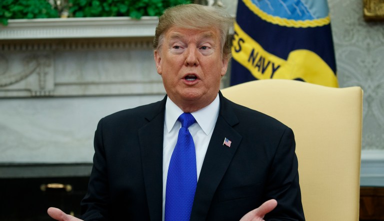 President Trump in the Oval Office of the White House, Wednesday, Feb. 13, 2019, in Washington.