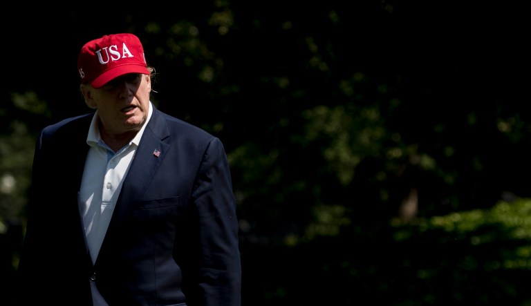 President Donald Trump arrives to the South Lawn of the White House in Washington, Sunday, June 23, 2019, after traveling from Trump National Golf Club in Sterling, Va.