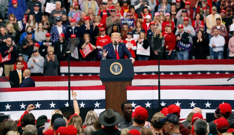 President Donald Trump speaks during a campaign rally at Drake University, Thursday, Jan. 30, 2020, in Des Moines, Iowa.