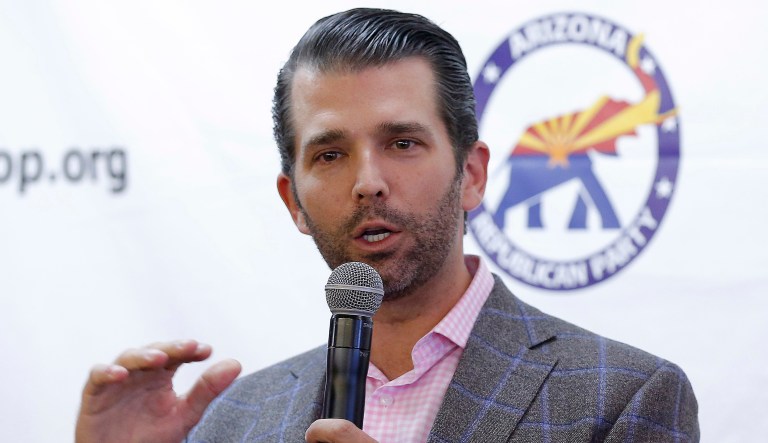 Donald Trump Jr. speaks at a campaign rally for U.S. Senate candidate Martha McSally, Thursday, Nov. 1, 2018, in Sun City, Ariz.