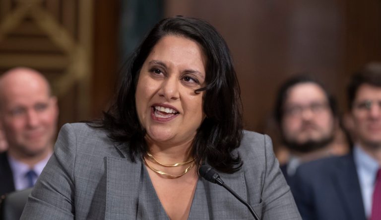 Neomi Rao, President Trump's nominee for a seat on the D.C. Circuit Court of Appeals, appears before the Senate Judiciary Committee for her confirmation hearing on Capitol Hill in Washington, Tuesday, Feb. 5, 2019.
