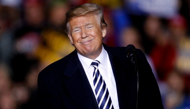President Donald Trump addresses the crowd during a campaign rally Thursday, Nov. 1, 2018, in Columbia, Mo.