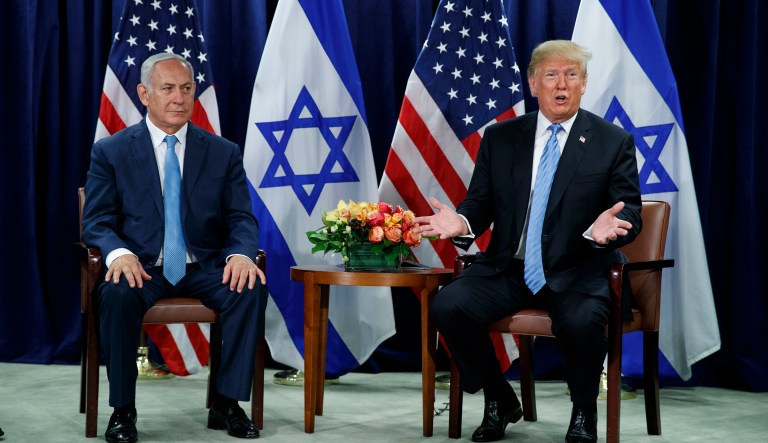 President Donald Trump speaks during a meeting with Israeli Prime Minister Benjamin Netanyahu at the United Nations General Assembly, Wednesday, Sept. 26, 2018, at U.N. Headquarters.
