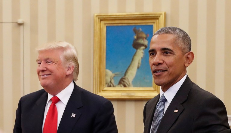 President Barack Obama meets with President-elect Donald Trump in the Oval Office of the White House in Washington, Thursday, Nov. 10, 2016.