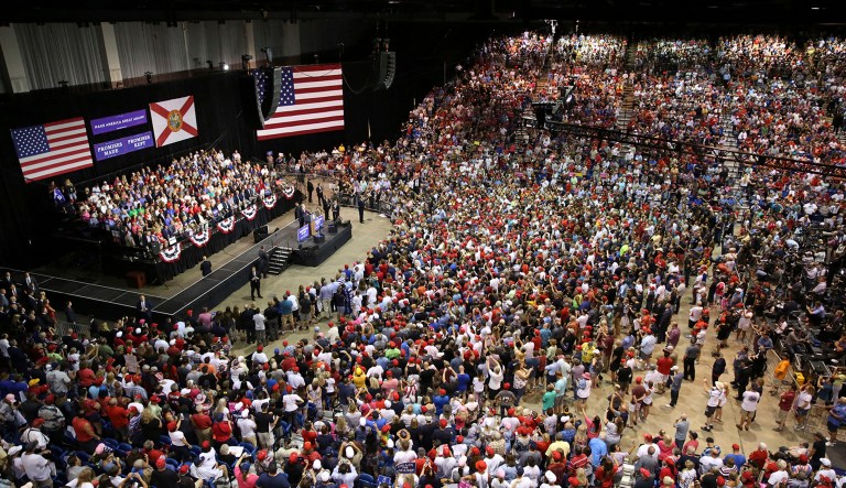 President Donald Trump attends a rally at the Florida State Fairgrounds Tuesday, July 31, 2018, in Tampa, Fla.