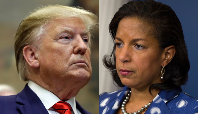 Pictured are Donald Trump, left, and Susan Rice, right.