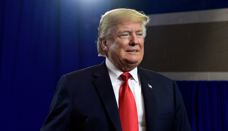 President Donald Trump prepares to speak at a rally at Airport High School in West Columbia, S.C., Monday, June 25, 2018, for Republican Gov. Henry McMaster.
