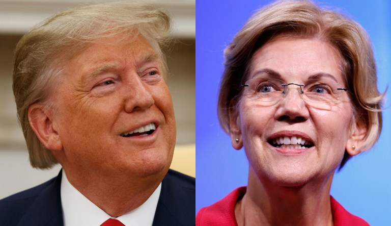 Pictured are Donald Trump, left, and Elizabeth Warren, right.