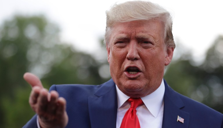 President Donald Trump talks to reporters before departing for a campaign rally in Cincinnati, on the South Lawn of the White House, Thursday, Aug. 1, 2019, in Washington.