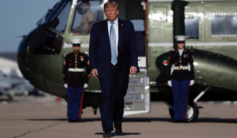 President Donald Trump tours a section of the southern border wall, Wednesday, Sept. 18, 2019, in Otay Mesa, Calif.