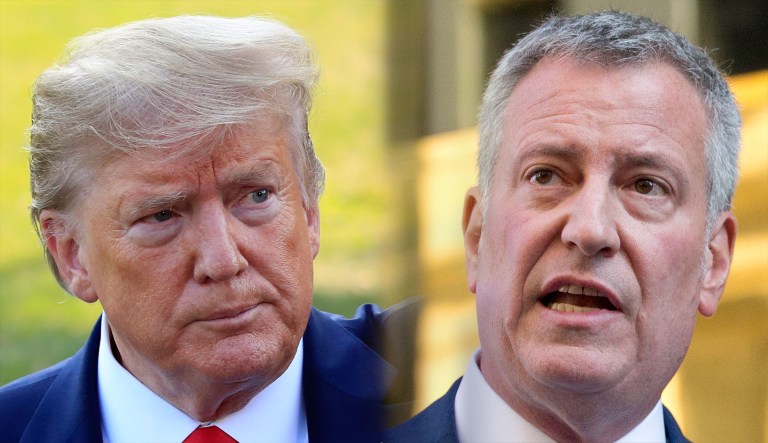 Donald Trump and Bill de Blasio are seen.
