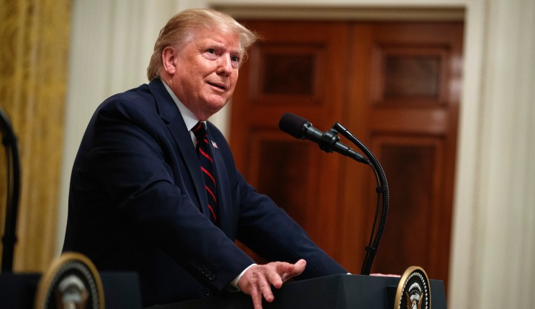 President Donald Trump speaks during a news conference with Italian President Sergio Mattarella in the East Room of the White House, Wednesday, Oct. 16, 2019, in Washington.