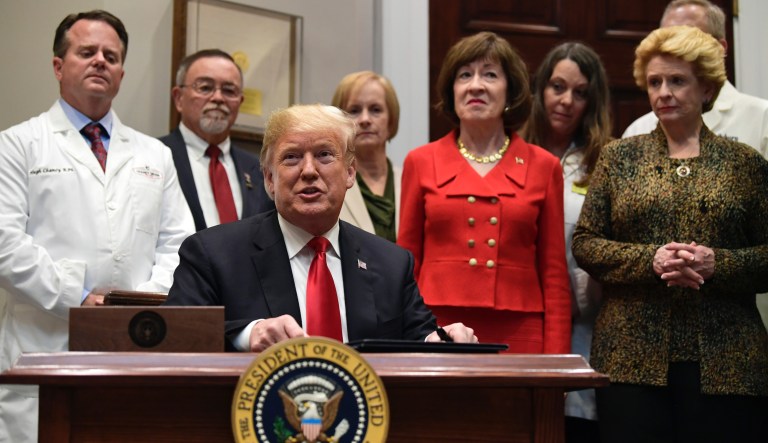 President Donald Trump speaks before signing the 'Patience Right to Know Drug Prices Act' and 'Know the Lowest Price Act of 2018,' during a ceremony in the Roosevelt Room of the White House in Washington, Wednesday, Oct. 10, 2018.