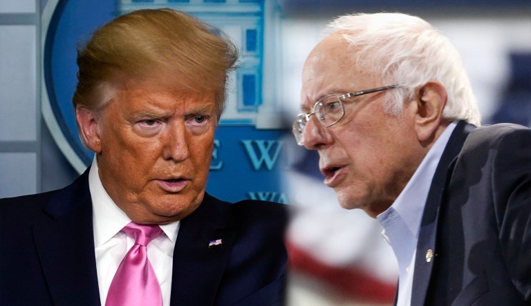 President Trump (left) and Bernie Sanders (right) are seen.
