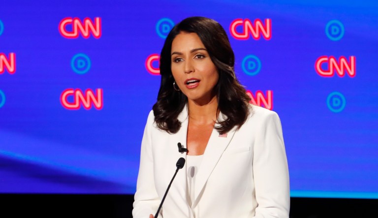 Rep. Tulsi Gabbard, D-Hawaii, speaks during the second of two Democratic presidential primary debates hosted by CNN Wednesday, July 31, 2019, in the Fox Theatre in Detroit.