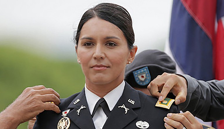 Rep. Tulsi Gabbard, D-Hawaii, is promoted to major in the Hawaii Army National Guard on Oct. 12, 2015.